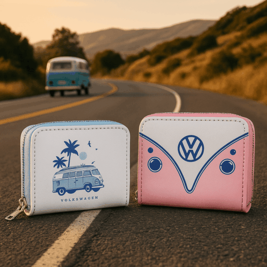 Carteira com Fecho – Volkswagen VW T1 Camper Bus Explore More – Design Oficial VW, Material Durável em PVC e Poliéster Oxford, Dimensões: 8,5 × 11 × 2,5 cm, Compacta e Prática, Ideal para Viagem e Uso Diário
