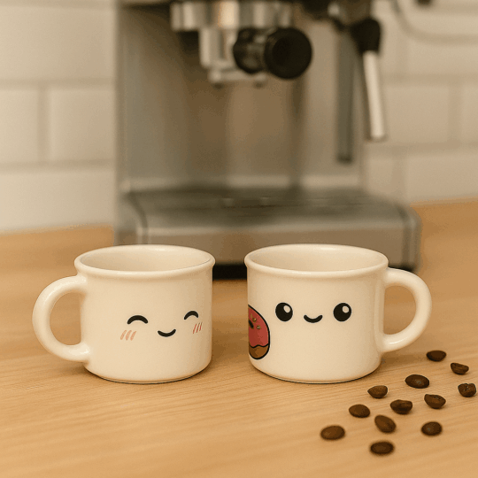 Conjunto de 2 Chávenas de Expresso Foodiemals – Design Criativo em Porcelana, Capacidade de 100 ml Cada, Compatível com Máquina de Lavar Loiça e Micro-ondas, Dimensões: 5 × 5,5 cm, Ideal para Café Expresso, Perfeito para Presentear