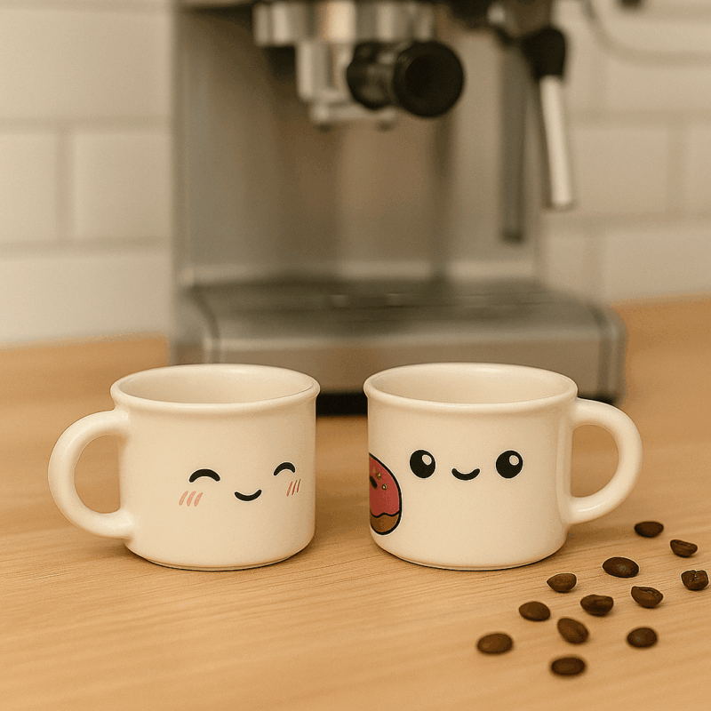 Conjunto de 2 Chávenas de Expresso Foodiemals – Design Criativo em Porcelana, Capacidade de 100 ml Cada, Compatível com Máquina de Lavar Loiça e Micro-ondas, Dimensões: 5 × 5,5 cm, Ideal para Café Expresso, Perfeito para Presentear