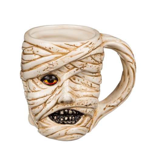Caneca Múmia em Grés – Design Criativo e Temático, Dimensões Aproximadas: 14,5 × 11,5 cm, Ideal para Café ou Chá, Material Resistente em Grés, Perfeita para Halloween ou Fãs de Decoração Assustadora