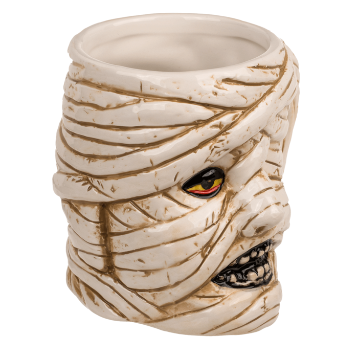 Caneca Múmia em Grés – Design Criativo e Temático, Dimensões Aproximadas: 14,5 × 11,5 cm, Ideal para Café ou Chá, Material Resistente em Grés, Perfeita para Halloween ou Fãs de Decoração Assustadora