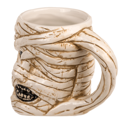 Caneca Múmia em Grés – Design Criativo e Temático, Dimensões Aproximadas: 14,5 × 11,5 cm, Ideal para Café ou Chá, Material Resistente em Grés, Perfeita para Halloween ou Fãs de Decoração Assustadora