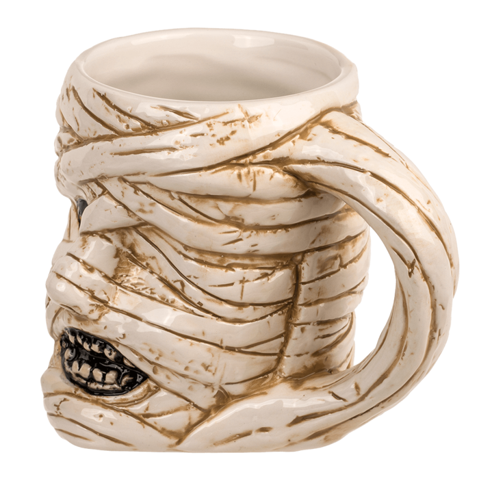 Caneca Múmia em Grés – Design Criativo e Temático, Dimensões Aproximadas: 14,5 × 11,5 cm, Ideal para Café ou Chá, Material Resistente em Grés, Perfeita para Halloween ou Fãs de Decoração Assustadora