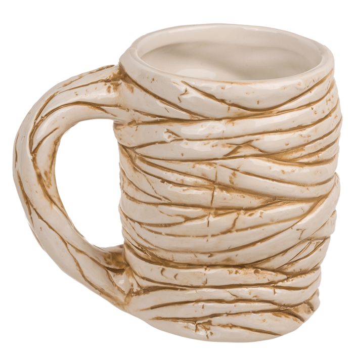 Caneca Múmia em Grés – Design Criativo e Temático, Dimensões Aproximadas: 14,5 × 11,5 cm, Ideal para Café ou Chá, Material Resistente em Grés, Perfeita para Halloween ou Fãs de Decoração Assustadora