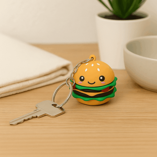 Porta-chaves Hammy o Hambúrguer – Foodiemals – Design Divertido e Criativo, Material Durável em PVC e Metal, Dimensões: 5 × 4 × 4 cm, Leve e Compacto, Perfeito para Amantes de Comida e Acessórios Originais
