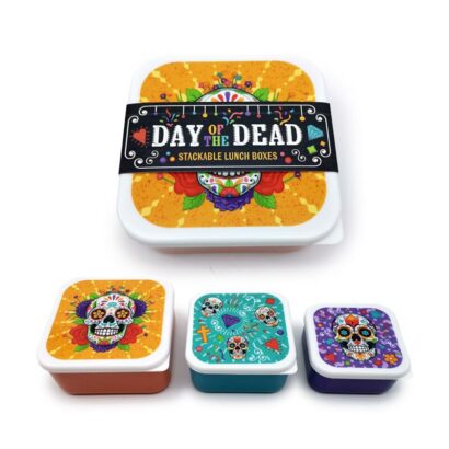 Conjunto de 3 Marmitas - Dia dos Mortos - Tamanhos M/L/XL, Design Temático Colorido, Sem BPA, Ideais para Armazenar Alimentos, Material: Polipropileno
