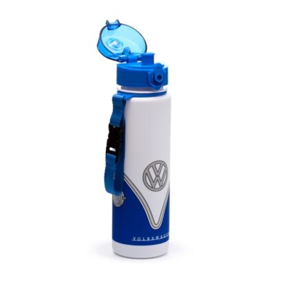 Garrafa Reutilizável Antiquebra com Topo Pop – Volkswagen VW T1 Camper Bus Azul – Capacidade de 600 ml, Livre de BPA, Ideal para Bebidas Frias, Design Oficial, Vedação em Silicone, Dimensões: 24 × 6,5 × 6,5 cm