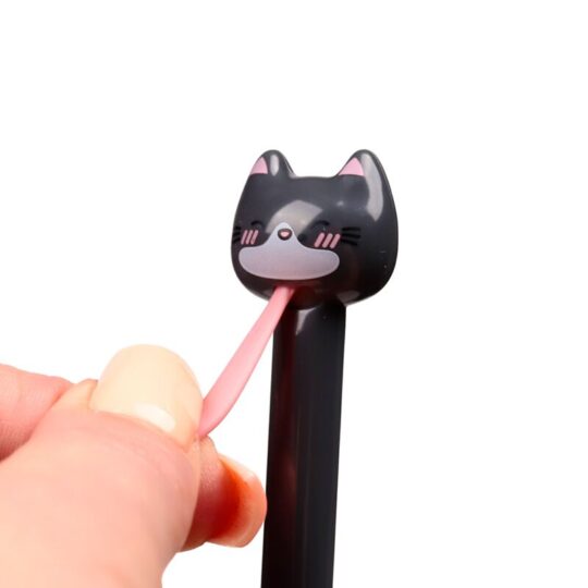 Caneta Adoramals com Língua de Gato - Design Interativo e Divertido, Tinta Preta, Sistema de Abertura com Língua Retrátil, Material: ABS e Silicone