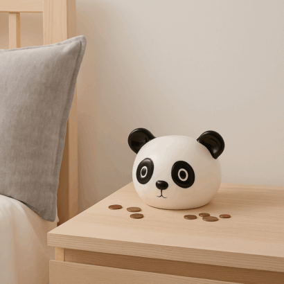 Mealheiro Adoramals – Susu o Panda – Design Adorável em Cerâmica Dolomita, Acesso por Tampão Inferior, Ideal para Crianças e Fãs de Pandas, Perfeito para Presentes