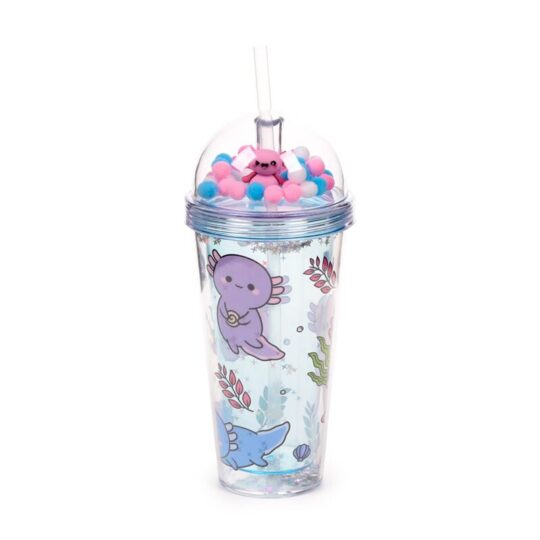 Copo com Palhinha e Parede Dupla – Adoramals Maddie o Axolote – 500 ml, Design com Encantos, Reutilizável, Livre de BPA, Mantém Bebidas Frias por Mais Tempo, Ideal para Crianças (+5 Anos)