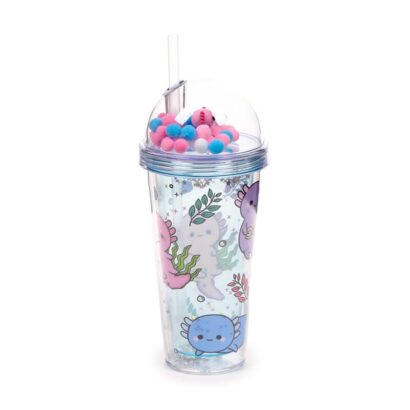 Copo com Palhinha e Parede Dupla – Adoramals Maddie o Axolote – 500 ml, Design com Encantos, Reutilizável, Livre de BPA, Mantém Bebidas Frias por Mais Tempo, Ideal para Crianças (+5 Anos)