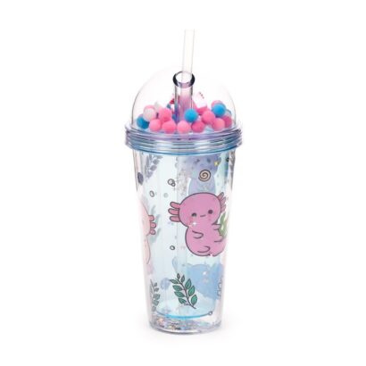 Copo com Palhinha e Parede Dupla – Adoramals Maddie o Axolote – 500 ml, Design com Encantos, Reutilizável, Livre de BPA, Mantém Bebidas Frias por Mais Tempo, Ideal para Crianças (+5 Anos)