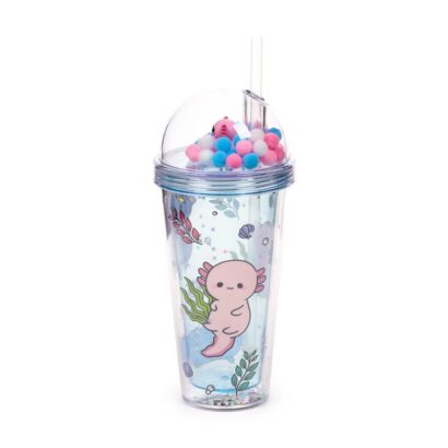 Copo com Palhinha e Parede Dupla – Adoramals Maddie o Axolote – 500 ml, Design com Encantos, Reutilizável, Livre de BPA, Mantém Bebidas Frias por Mais Tempo, Ideal para Crianças (+5 Anos)