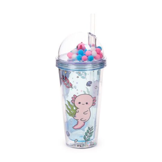 Copo com Palhinha e Parede Dupla – Adoramals Maddie o Axolote – 500 ml, Design com Encantos, Reutilizável, Livre de BPA, Mantém Bebidas Frias por Mais Tempo, Ideal para Crianças (+5 Anos)