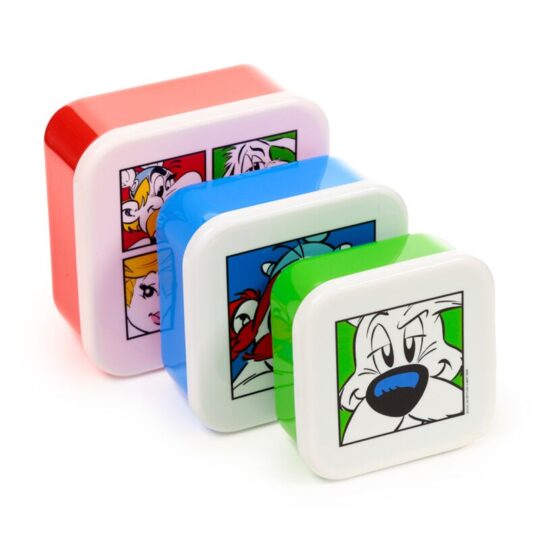 Conjunto de 3 Lancheiras M/L/XL – Astérix, Obélix e Idefix 2025 – Design Licenciado, Livre de BPA, Empilháveis para Fácil Armazenamento, Capacidade 350 ml / 550 ml / 800 ml, Material: Polipropileno