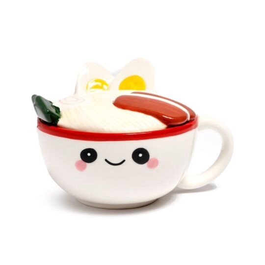Caneca de Cerâmica com Tampa – Foodiemals Nori o Ramen – Design Divertido e Criativo, Fabricada em Dolomita Cerâmica, Ideal para Café, Chá ou Chocolate Quente, Perfeita para Presentear