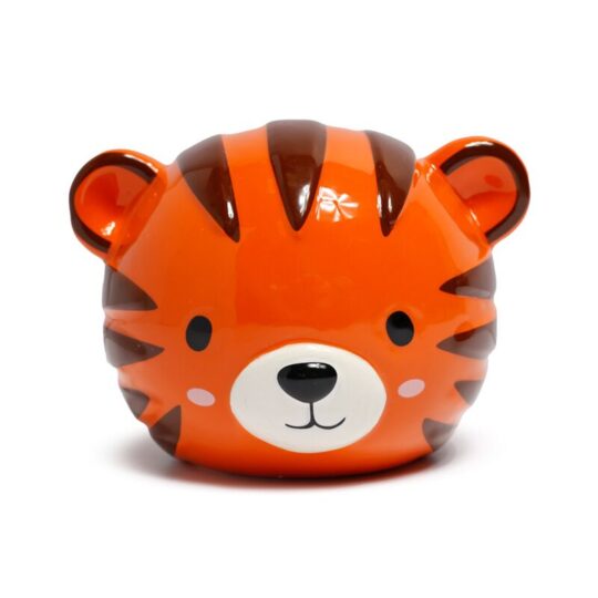 Mealheiro Adoramals – Alfie o Tigre – Design Adorável em Cerâmica Dolomita, Acesso por Tampão Inferior, Ideal para Crianças e Amantes de Animais, Perfeito para Presentes