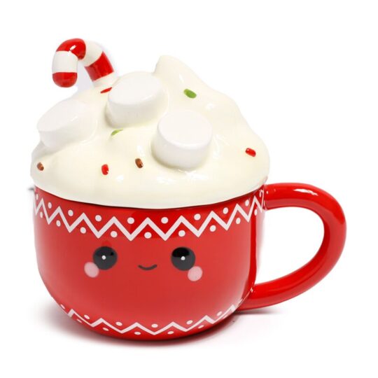 Caneca de Cerâmica com Tampa – Foodiemals Chocolate Quente – Design Criativo e Adorável, Fabricada em Dolomita Cerâmica, Ideal para Café, Chá ou Bebidas de Inverno, Perfeita para Presentear