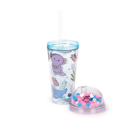 Copo com Palhinha e Parede Dupla – Adoramals Maddie o Axolote – 500 ml, Design com Encantos, Reutilizável, Livre de BPA, Mantém Bebidas Frias por Mais Tempo, Ideal para Crianças (+5 Anos)