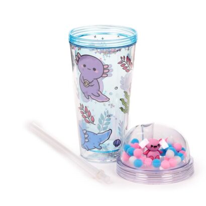 Copo com Palhinha e Parede Dupla – Adoramals Maddie o Axolote – 500 ml, Design com Encantos, Reutilizável, Livre de BPA, Mantém Bebidas Frias por Mais Tempo, Ideal para Crianças (+5 Anos)