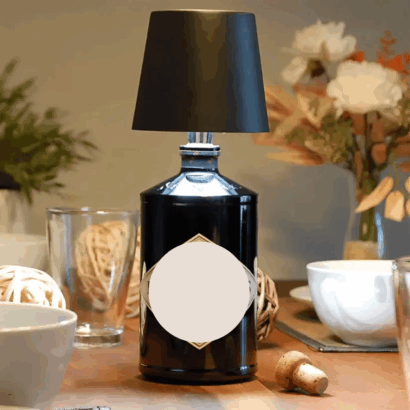 Candeeiro LED de Garrafa Recarregável – Lâmpada de Mesa Portátil com Sensor Touch, 3 Intensidades de Luz, Mudança de Cor, Autonomia até 13h, Compatível com Gargalos até 3 cm
