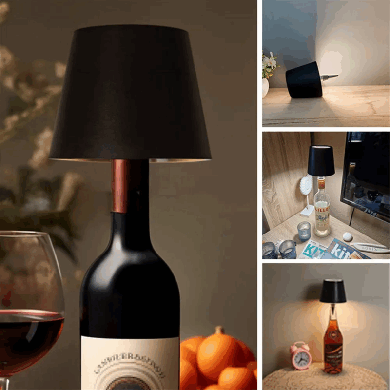 Candeeiro LED de Garrafa Recarregável – Lâmpada de Mesa Portátil com Sensor Touch, 3 Intensidades de Luz, Mudança de Cor, Autonomia até 13h, Compatível com Gargalos até 3 cm