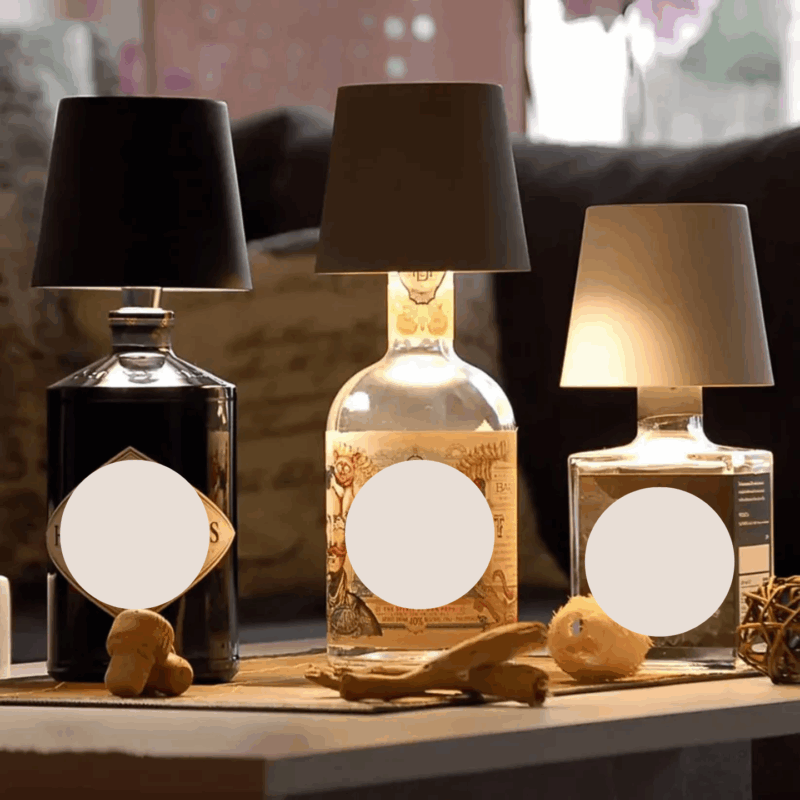 Candeeiro LED de Garrafa Recarregável – Lâmpada de Mesa Portátil com Sensor Touch, 3 Intensidades de Luz, Mudança de Cor, Autonomia até 13h, Compatível com Gargalos até 3 cm