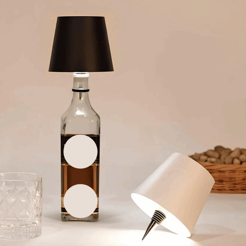 Candeeiro LED de Garrafa Recarregável – Lâmpada de Mesa Portátil com Sensor Touch, 3 Intensidades de Luz, Mudança de Cor, Autonomia até 13h, Compatível com Gargalos até 3 cm