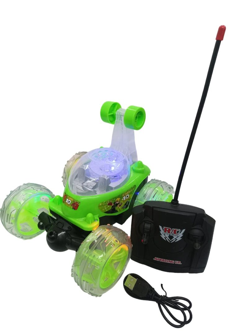 Carro Acrobático de Controlo Remoto STUNT 360° – Veículo RC com Luzes LED, Música, Rotação e Capotamentos, Bateria Recarregável, Alcance até 25 m, Ideal para Crianças 6+