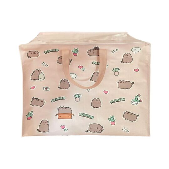 Saco de Arrumação Lavandaria/Armazenamento Pusheen the Cat Plants – Grande Capacidade com Fecho Zip e Pegas Resistentes, 48×55×28 cm, Material Polipropileno