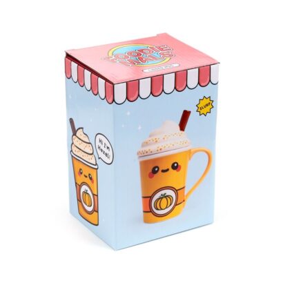 Caneca de Cerâmica com Tampa Foodiemals – Latte de Abóbora e Especiarias, Design Divertido, 400 ml, Ideal para Bebidas Quentes