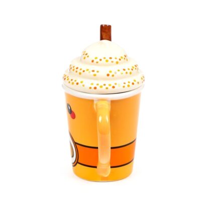 Caneca de Cerâmica com Tampa Foodiemals – Latte de Abóbora e Especiarias, Design Divertido, 400 ml, Ideal para Bebidas Quentes