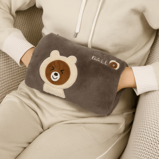 Saco de Água Quente Elétrico Recarregável – Bolsa Térmica com Capa Felpuda Removível (Ursinho), Aquecedor Portátil e Seguro, Ideal para Mãos, Pés e Corpo
