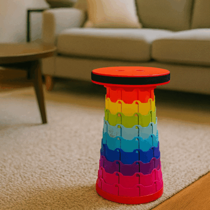 Banco retrátil dobrável arco-Íris - Banco portátil telescópico, cor vermelha, altura ajustável 6,5 a 45 cm, suporta até 130 kg, Alça ajustável para transporte, Ideal para piqueniques, campismo e eventos ao ar livre