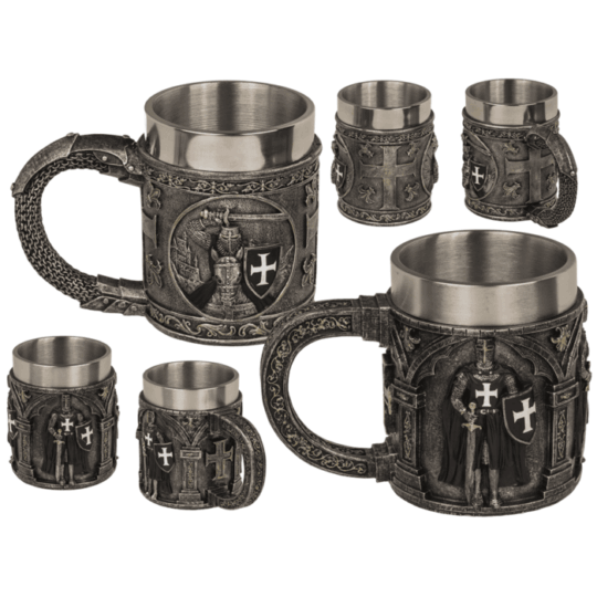 Caneca de Cerveja Cavaleiro – Poliresina com Interior em Aço Inoxidável, Design Medieval, 11 × 9 cm