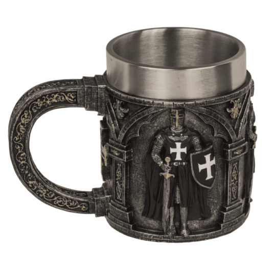 Caneca de Cerveja Cavaleiro – Poliresina com Interior em Aço Inoxidável, Design Medieval, 11 × 9 cm