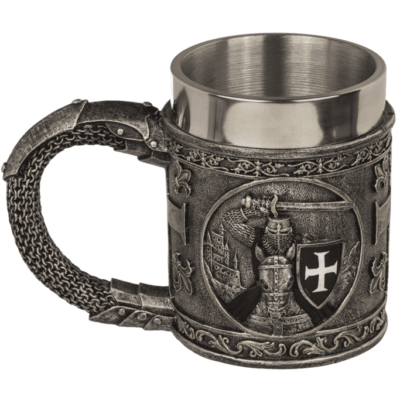 Caneca de Cerveja Cavaleiro – Poliresina com Interior em Aço Inoxidável, Design Medieval, 11 × 9 cm