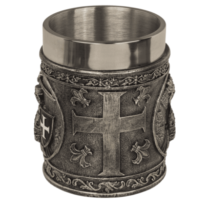 Caneca de Cerveja Cavaleiro – Poliresina com Interior em Aço Inoxidável, Design Medieval, 11 × 9 cm