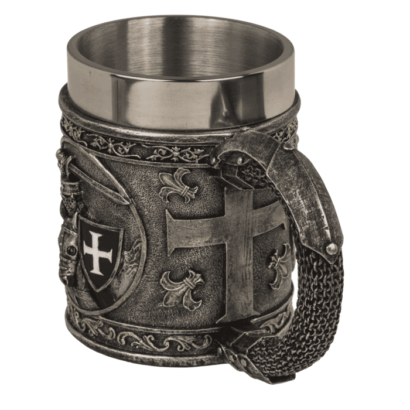 Caneca de Cerveja Cavaleiro – Poliresina com Interior em Aço Inoxidável, Design Medieval, 11 × 9 cm