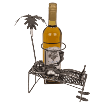 Suporte para Garrafa em Metal – Amante de Viagens, Design Criativo e Decorativo, Ideal para Exibir Garrafas de Vinho, Material Resistente e Durável, Dimensões: 20 × 15 × 15 cm