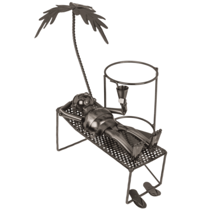 Suporte para Garrafa em Metal – Amante de Viagens, Design Criativo e Decorativo, Ideal para Exibir Garrafas de Vinho, Material Resistente e Durável, Dimensões: 20 × 15 × 15 cm