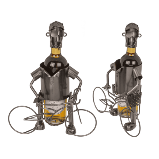 Suporte para Garrafa em Metal – Ciclista, Design Criativo em Forma de Homem na Bicicleta, Ideal para Exibir Garrafas de Vinho, Material Resistente e Durável, Dimensões: 25 × 13 × 20,5 cm