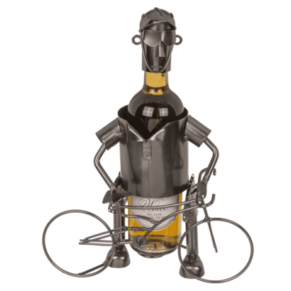 Suporte para Garrafa em Metal – Ciclista, Design Criativo em Forma de Homem na Bicicleta, Ideal para Exibir Garrafas de Vinho, Material Resistente e Durável, Dimensões: 25 × 13 × 20,5 cm