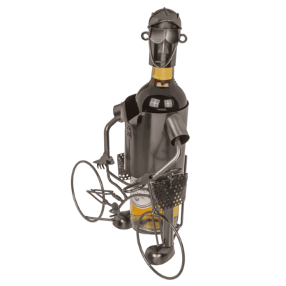 Suporte para Garrafa em Metal – Ciclista, Design Criativo em Forma de Homem na Bicicleta, Ideal para Exibir Garrafas de Vinho, Material Resistente e Durável, Dimensões: 25 × 13 × 20,5 cm
