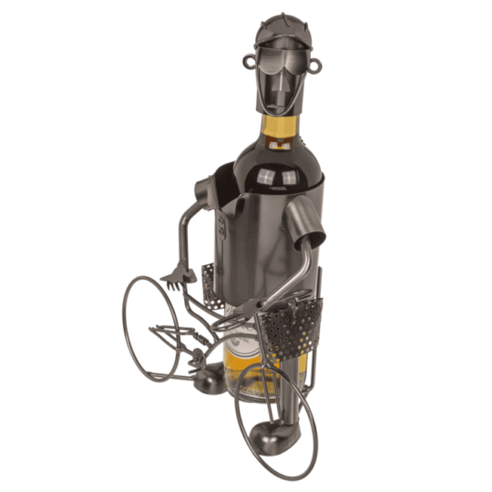 Suporte para Garrafa em Metal – Ciclista, Design Criativo em Forma de Homem na Bicicleta, Ideal para Exibir Garrafas de Vinho, Material Resistente e Durável, Dimensões: 25 × 13 × 20,5 cm