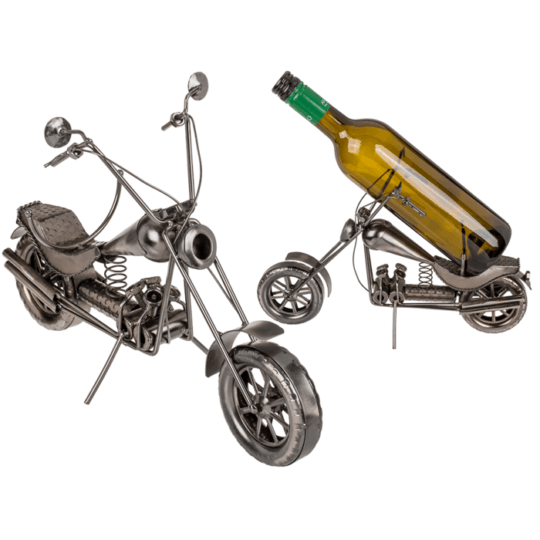Suporte para Garrafa em Metal – Mota II, Design Criativo em Forma de Moto, Ideal para Exibir Garrafas de Vinho, Material Resistente e Durável, Dimensões: 32 × 22 cm
