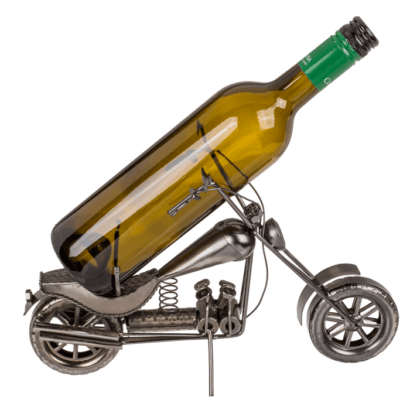 Suporte para Garrafa em Metal – Mota II, Design Criativo em Forma de Moto, Ideal para Exibir Garrafas de Vinho, Material Resistente e Durável, Dimensões: 32 × 22 cm