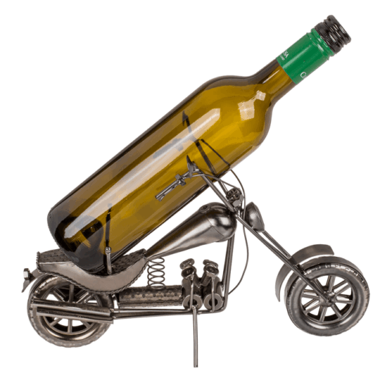 Suporte para Garrafa em Metal – Mota II, Design Criativo em Forma de Moto, Ideal para Exibir Garrafas de Vinho, Material Resistente e Durável, Dimensões: 32 × 22 cm