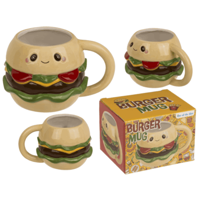 Caneca Kawaii Burger em Dolomite – Design Divertido e Criativo, Ideal para Presentear, Capacidade 440 ml, Dimensões 10 × 10 × 9,5 cm, Inclui Caixa de Oferta