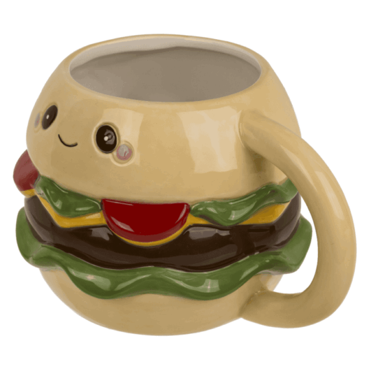 Caneca Kawaii Burger em Dolomite – Design Divertido e Criativo, Ideal para Presentear, Capacidade 440 ml, Dimensões 10 × 10 × 9,5 cm, Inclui Caixa de Oferta
